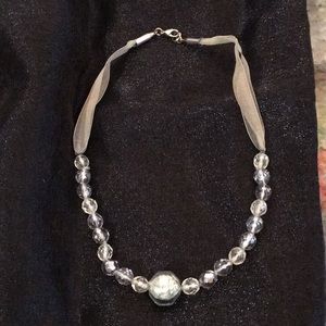 Labradorite beaded ribbon necklace with silver